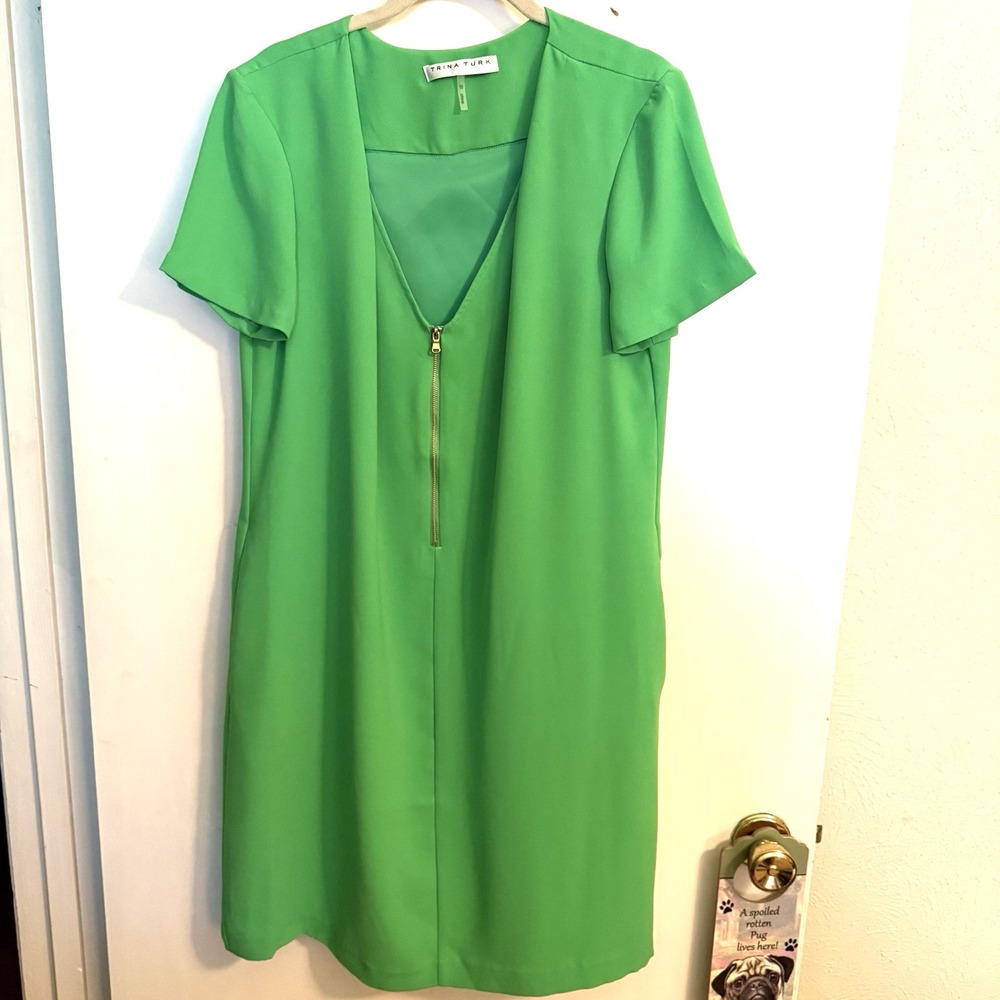 Trina Turk Spring Green Nordstroms Women's Banning 2 Front Zip Shift Dress Sz 10